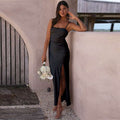 Summer Pure Color Split Dress Women