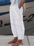 Women's Elegant Embroidery Cotton And Linen Casual Pants