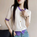 High-grade Classic Style Contrast Color Short-sleeved Knitted Sweater