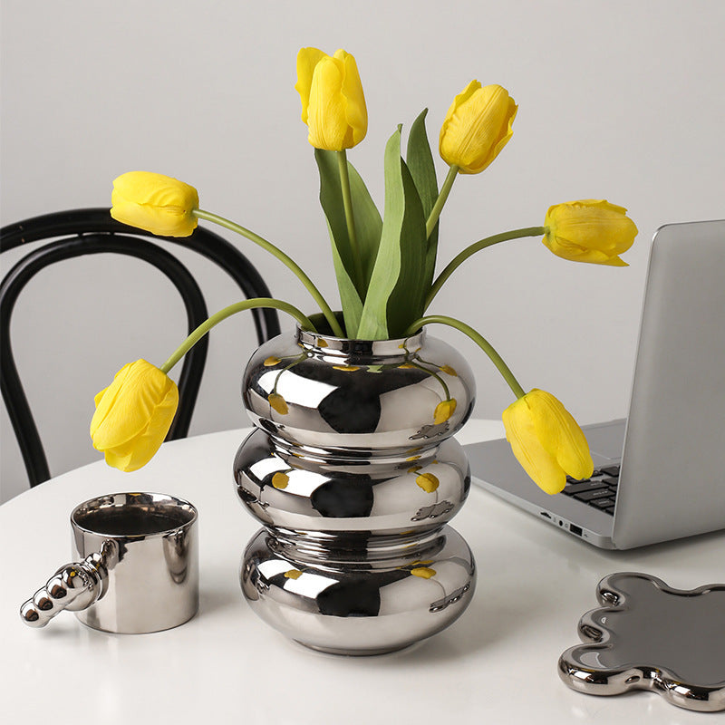 Donut Vase Ceramic Silver Plated Mirror