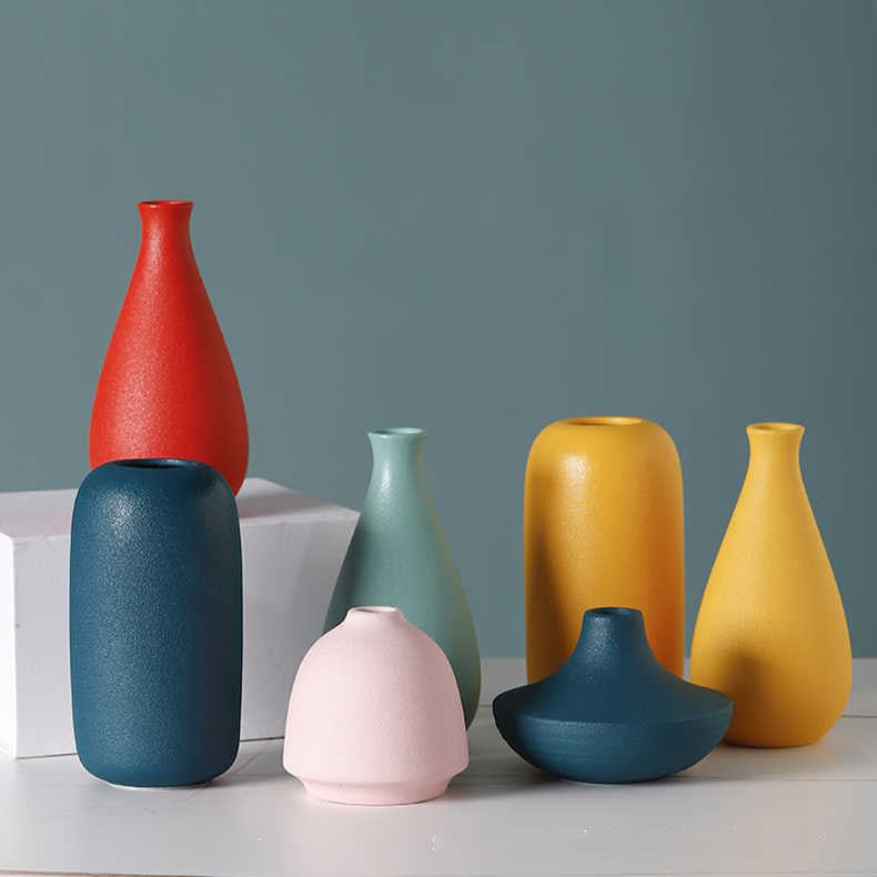 Simple Solid Color Ceramic Vases European Flower Arrangement Plant Pots