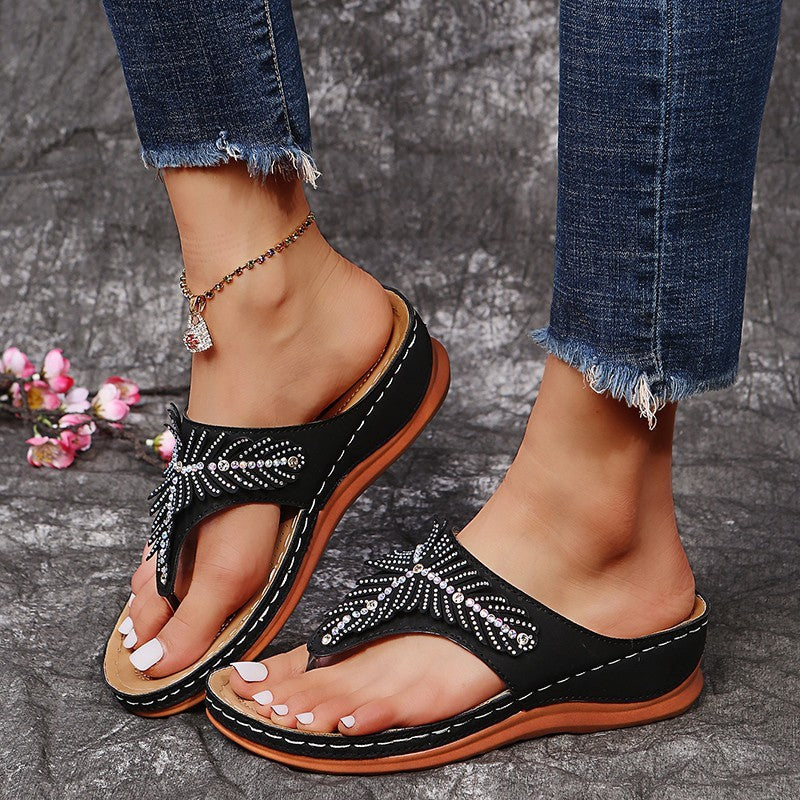 Plus Size Women's Shoes Rhinestone Wedge Slippers