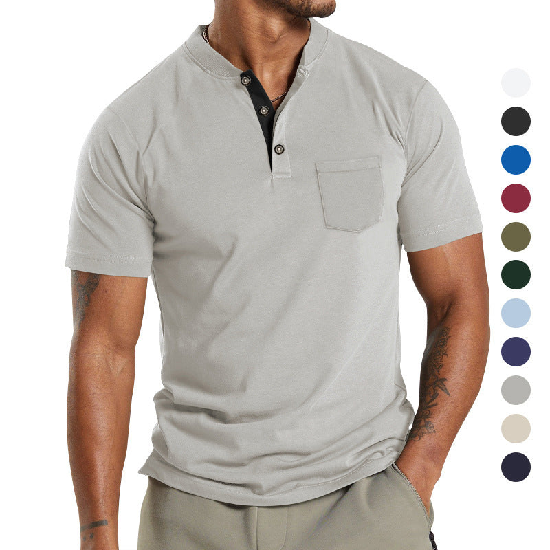Plus Size Men's Short Sleeve Button Pocket T-shirt Polo