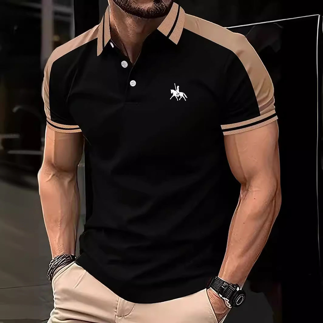 New European And American Men's Daily Casual Printing Lapel Short Sleeve