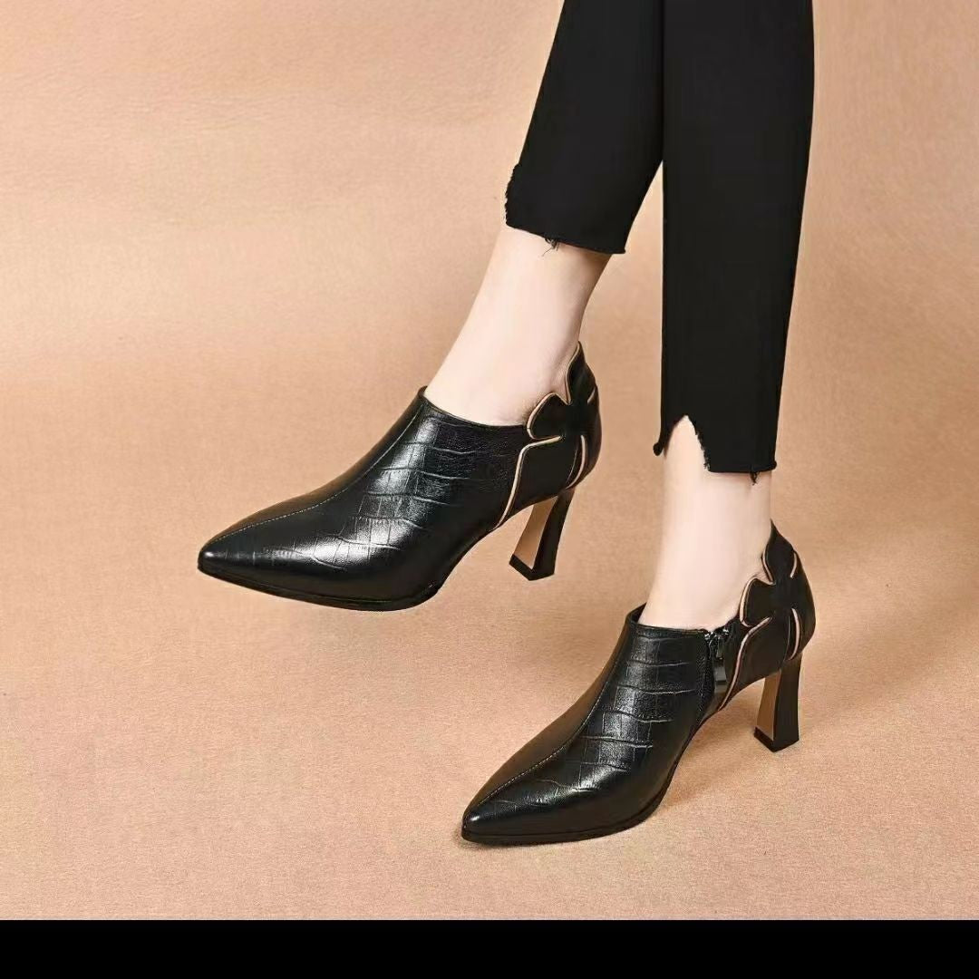 Thick Heel Deep Mouth Pointed Stylish Shoes