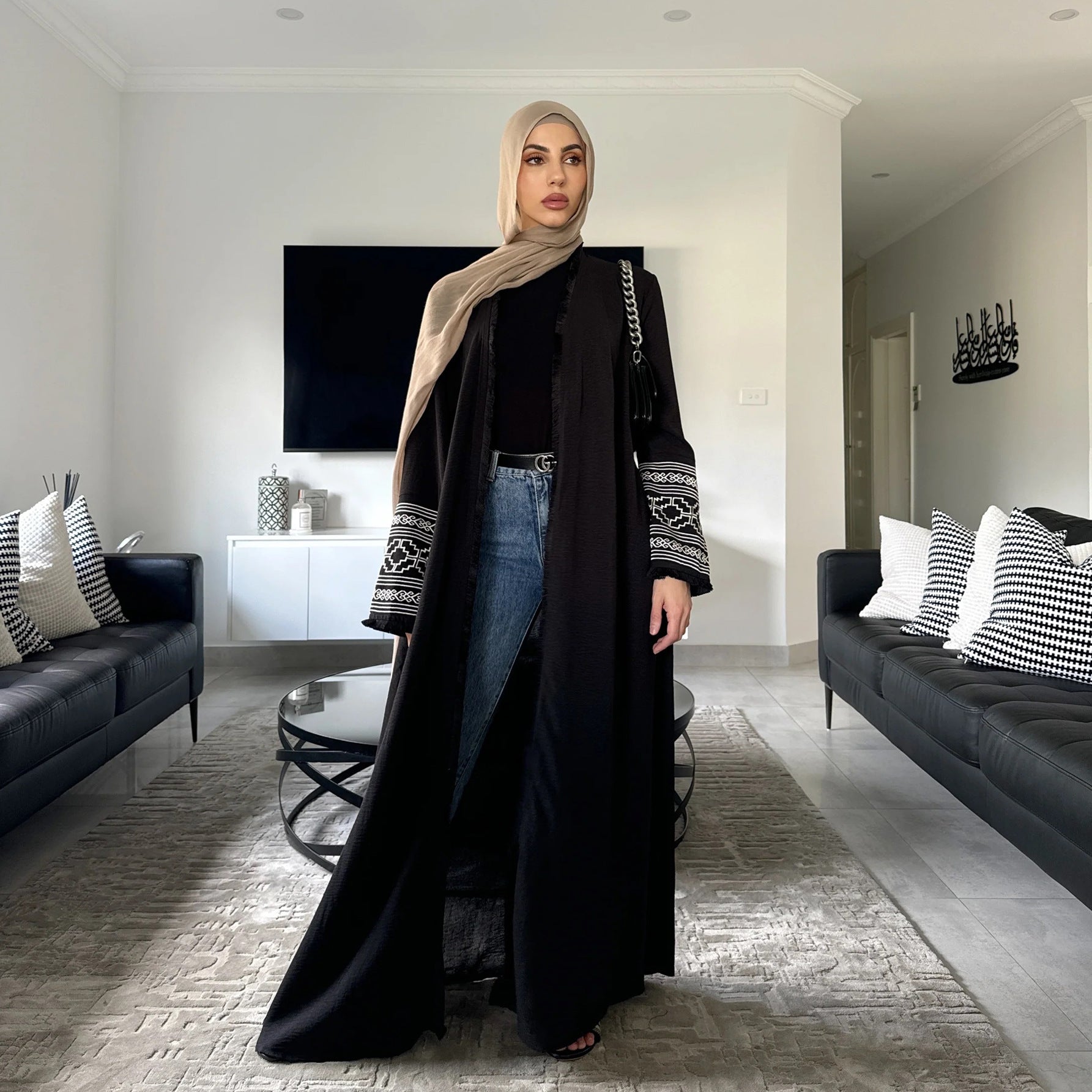 Fringe Cardigan Robe Muslim Dress