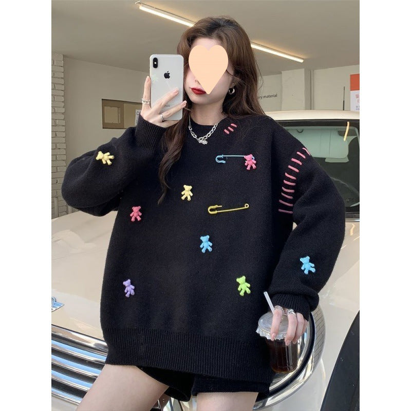 Loose And Lazy Style Pullover Women's Design Sweater Top