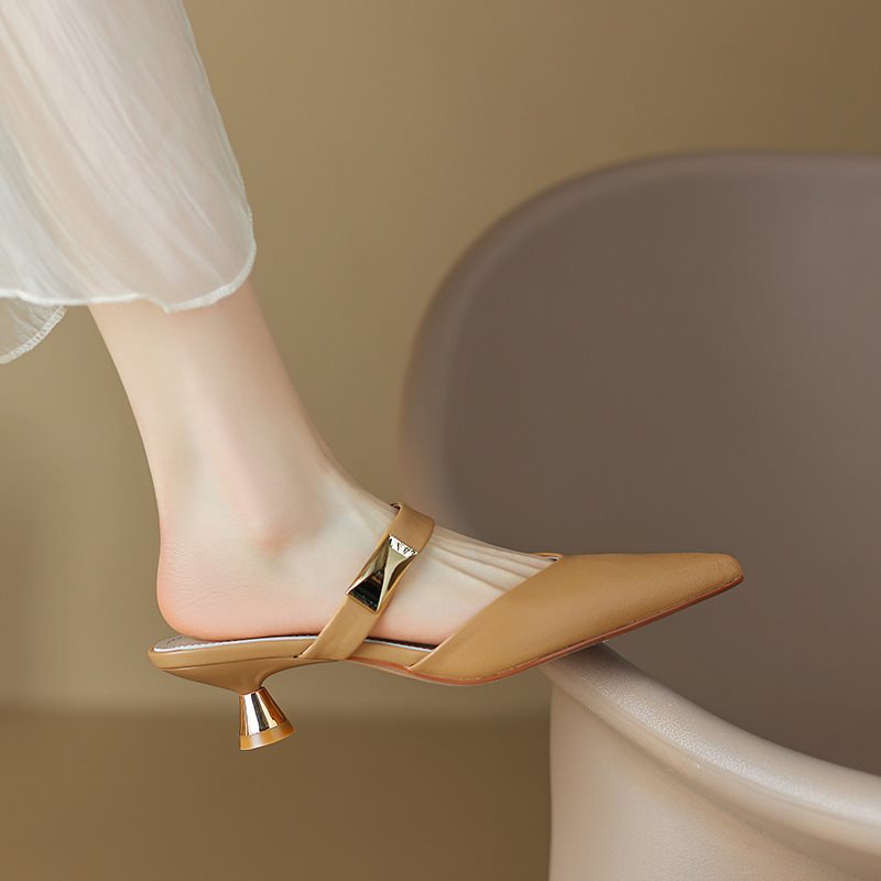 Casual Pointed-toe Mules Shoes High Heel Toe Box Half Slippers