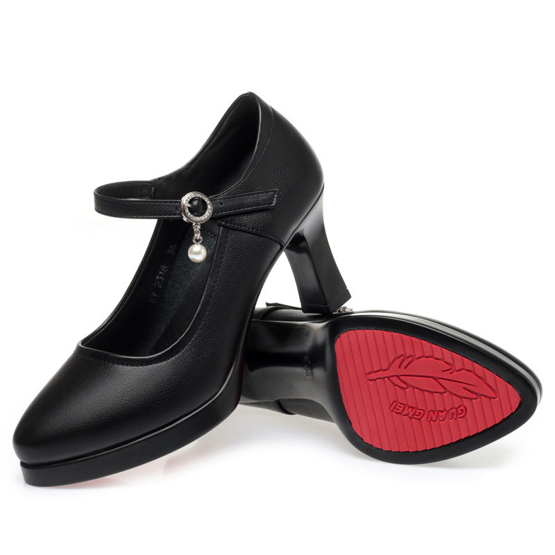 Women's Soft Leather Platform Shoes With Buckle