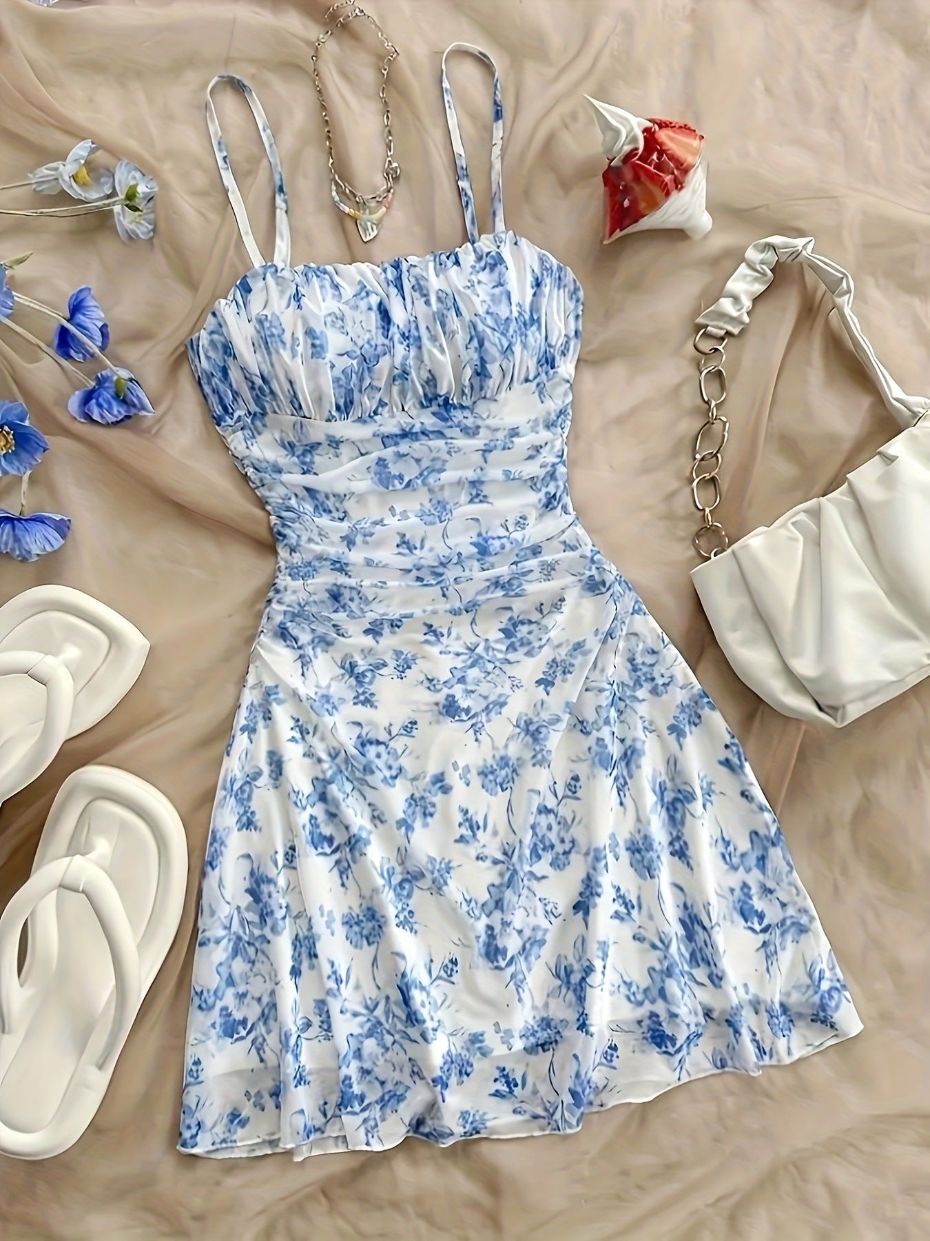 Women's Fashion Personalized French Floral Strap Dress
