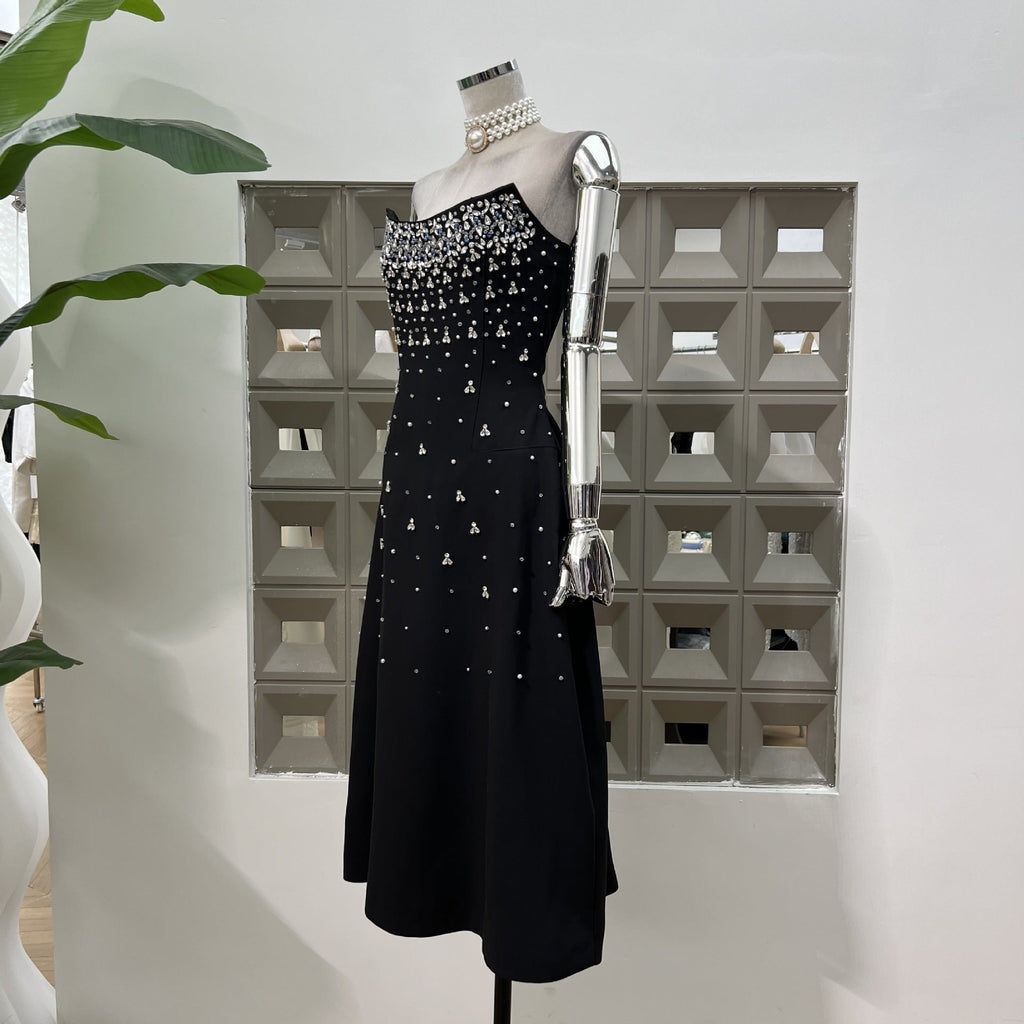 Handmade Rhinestone Heavy Industry Waist Tube Top Dress