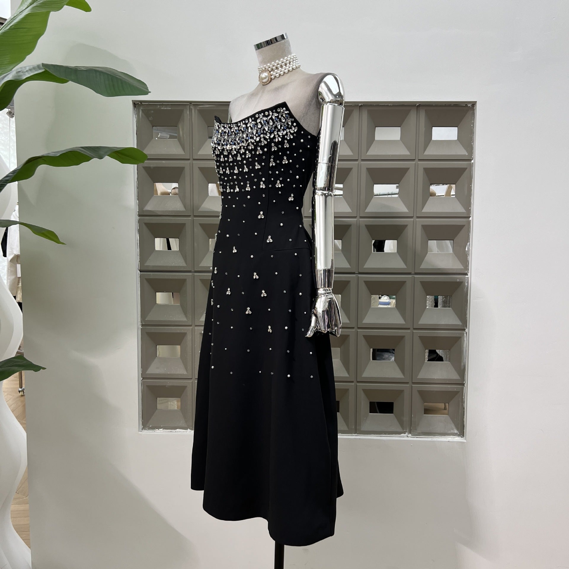 Handmade Rhinestone Heavy Industry Waist Tube Top Dress