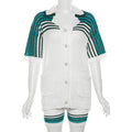 Summer Fashion Hollowed-out Polo Collar Top High Waist Shorts Knit Casual Suit
