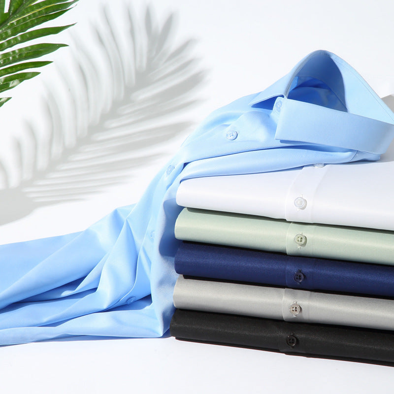 Elastic Silk Men's Long-sleeved Non-ironing Solid Color Breathable Shirt