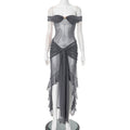 Sexy Fashion Slim Fit Tube Top Backless Silver Silk See-through Dress Women