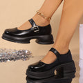 One-word Belt Buckle Shallow Mouth Flat Bottom Muffin Bottom Plus Size Stylish Women's Shoes