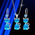 Shiny Exquisite Luxury Cat Pendant Necklace Earrings