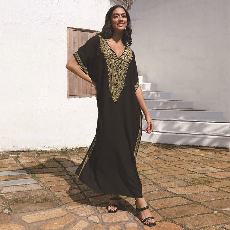 Rayon Embroidered Plus Size Beach Dress For Women