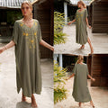 Outerwear Cover-up Rayon Embroidery Plus Size Long Dress Women