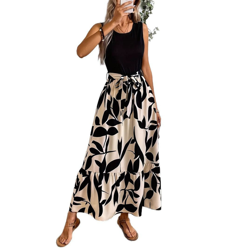 Spring And Summer Fashion Print Stitching Dress
