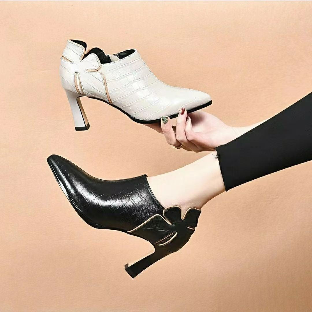 Thick Heel Deep Mouth Pointed Stylish Shoes