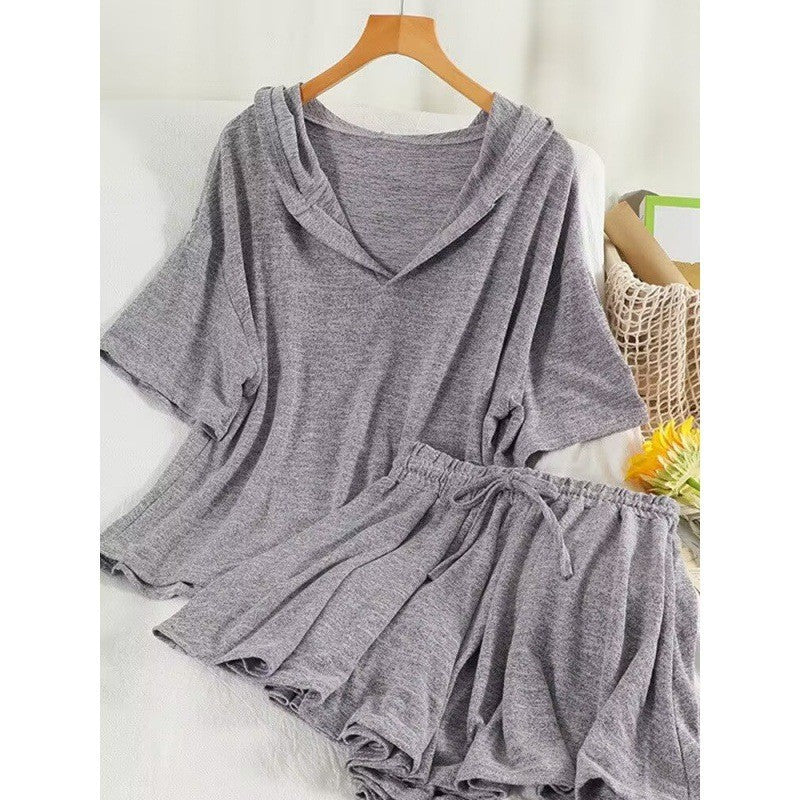 Summer New Loose Fashion Hooded Short Sleeve Shorts Two-piece Set