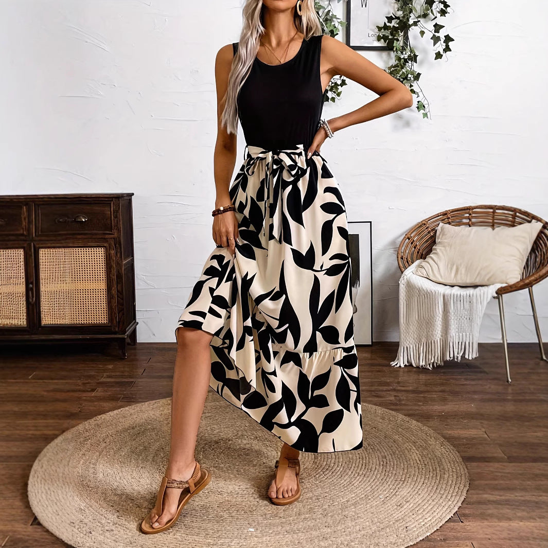 Spring And Summer Fashion Print Stitching Dress