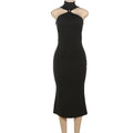 Summer New Women's Sexy Hot Girl Turtleneck Solid Color Dress
