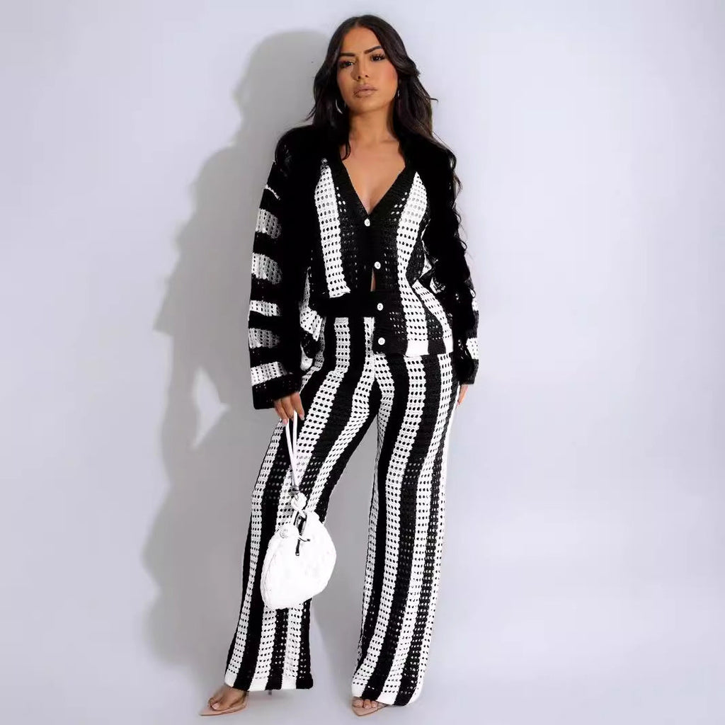 Knitted Sweater Fashion Sexy Cutout Wide Leg Knitted Two-piece Sweater