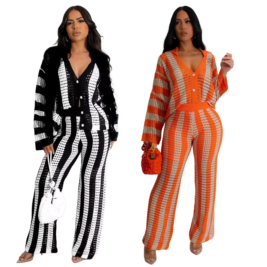 Knitted Sweater Fashion Sexy Cutout Wide Leg Knitted Two-piece Sweater