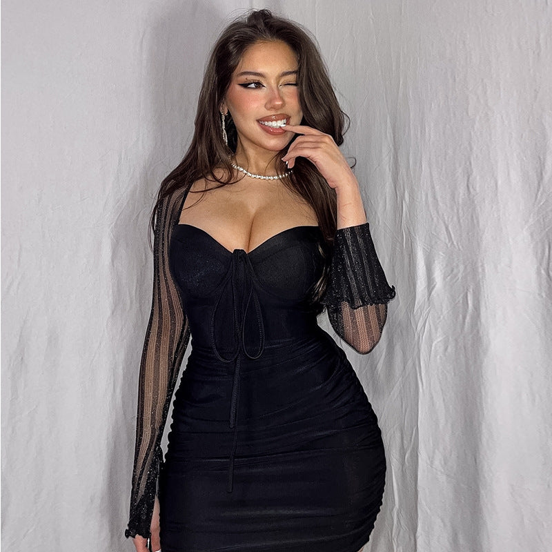 Women's Lace Screen Color Contrast Patchwork Dress