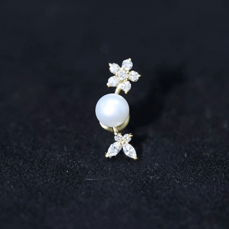 Nature Inspired Freshwater Pearl and Moissanite Crawler Earring