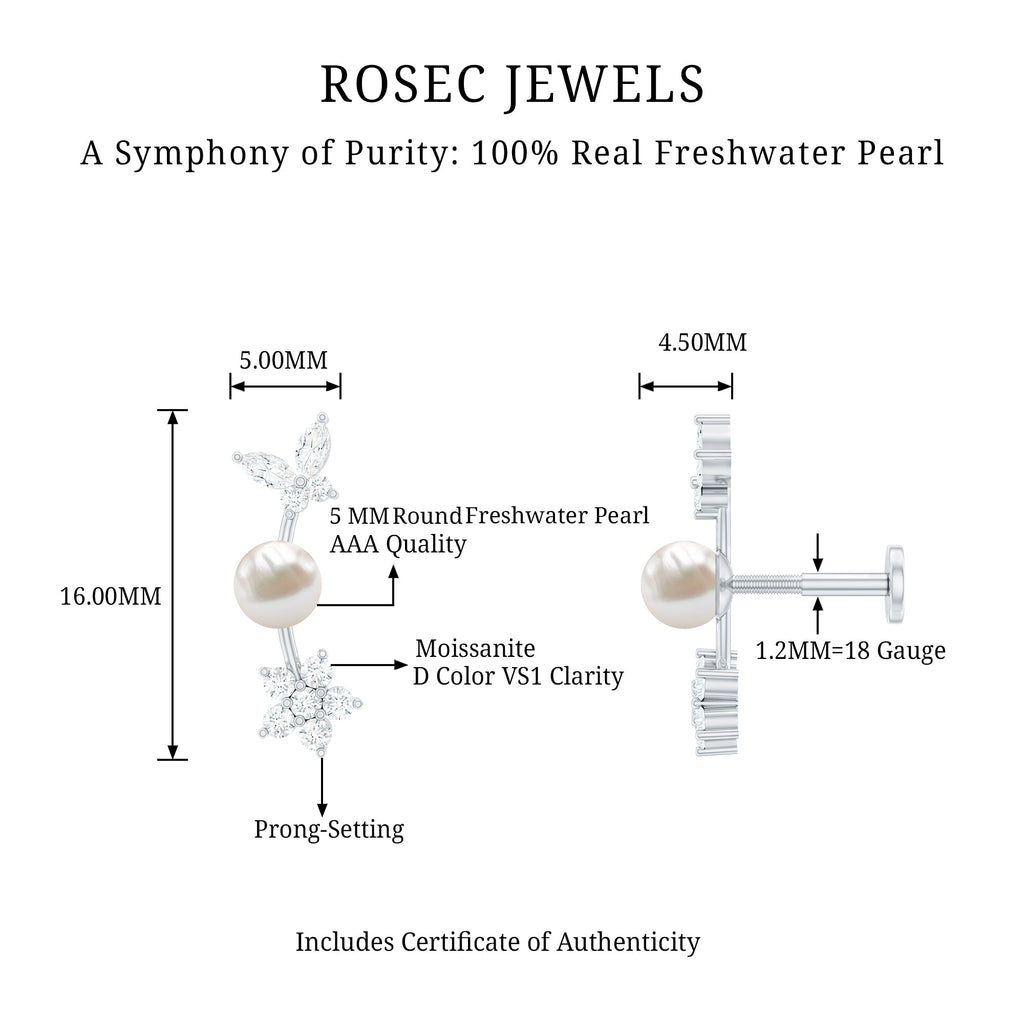 Nature Inspired Freshwater Pearl and Moissanite Crawler Earring