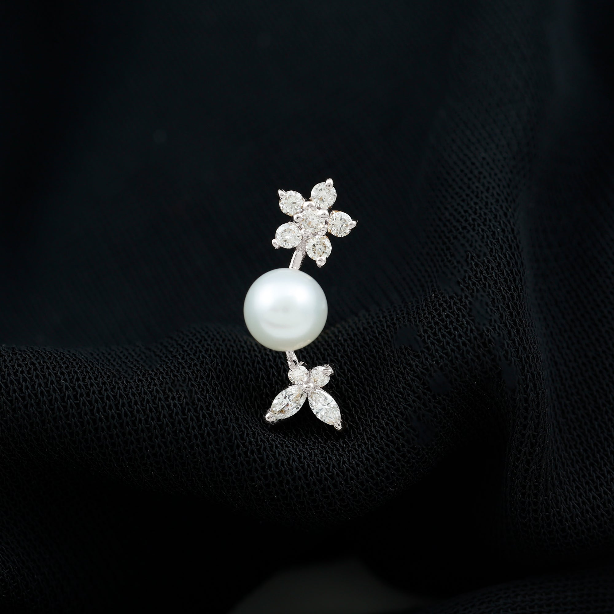 Nature Inspired Freshwater Pearl and Moissanite Crawler Earring