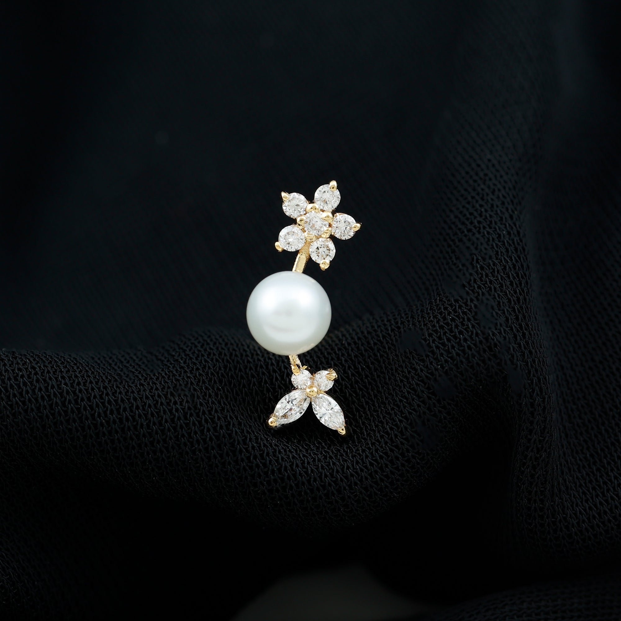 Nature Inspired Freshwater Pearl and Moissanite Crawler Earring