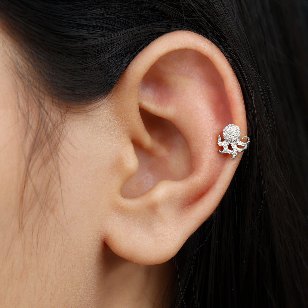 Moissanite Octopus Earring for Cartilage Piercing