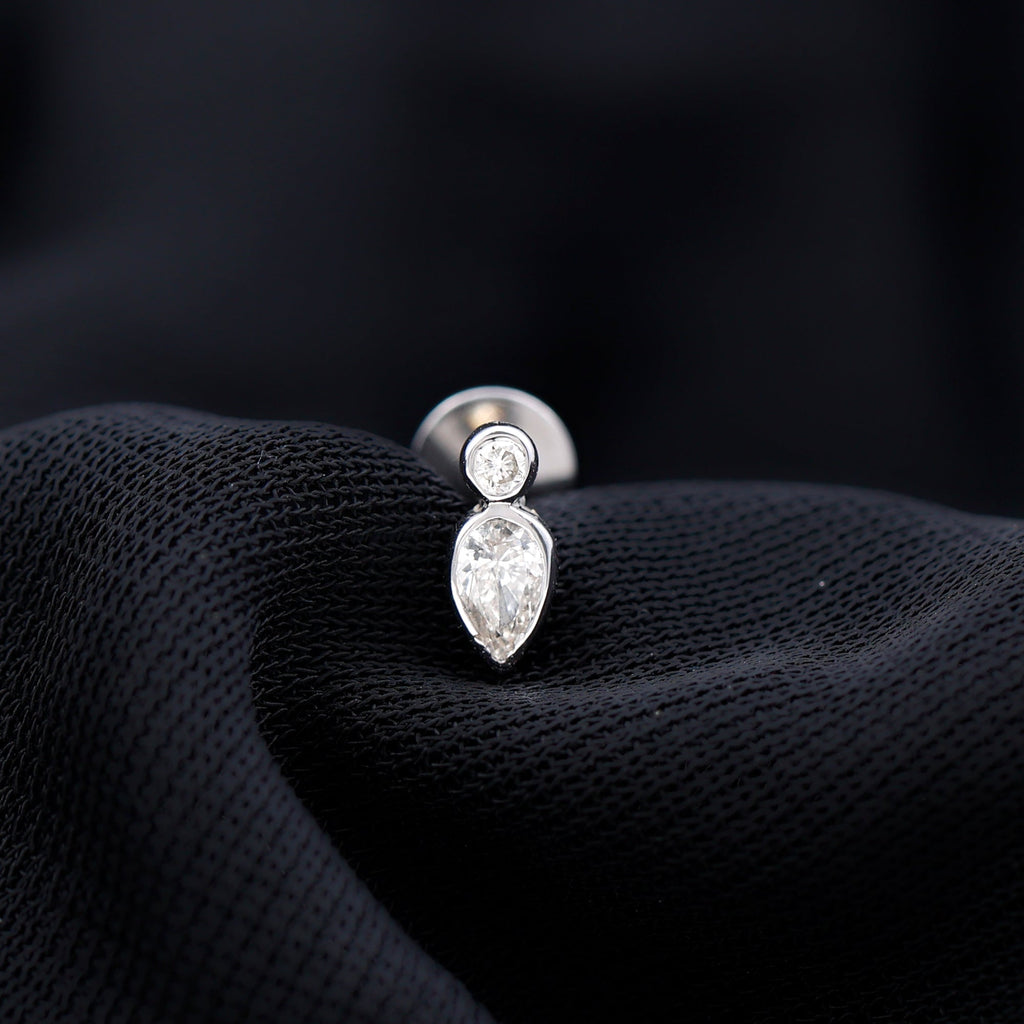 Pear and Round Moissanite Dainty Tragus Earring