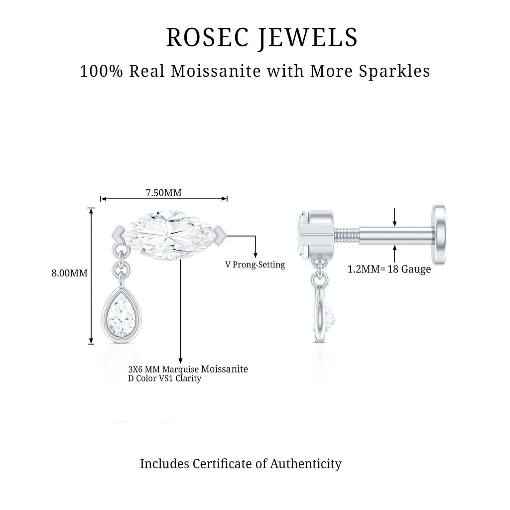Marquise Moissanite Dangle Cartilage Earring