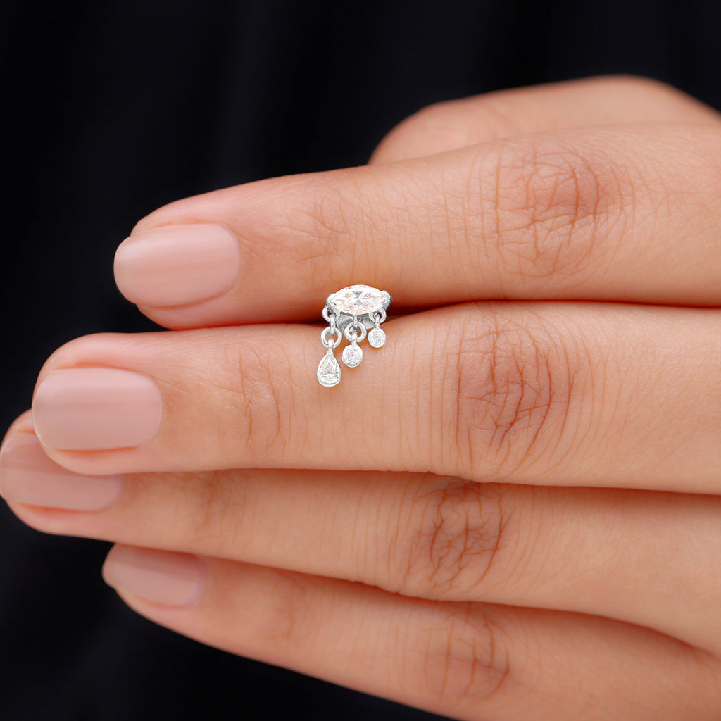Marquise Cut Moissanite Cartilage Dangle Earring