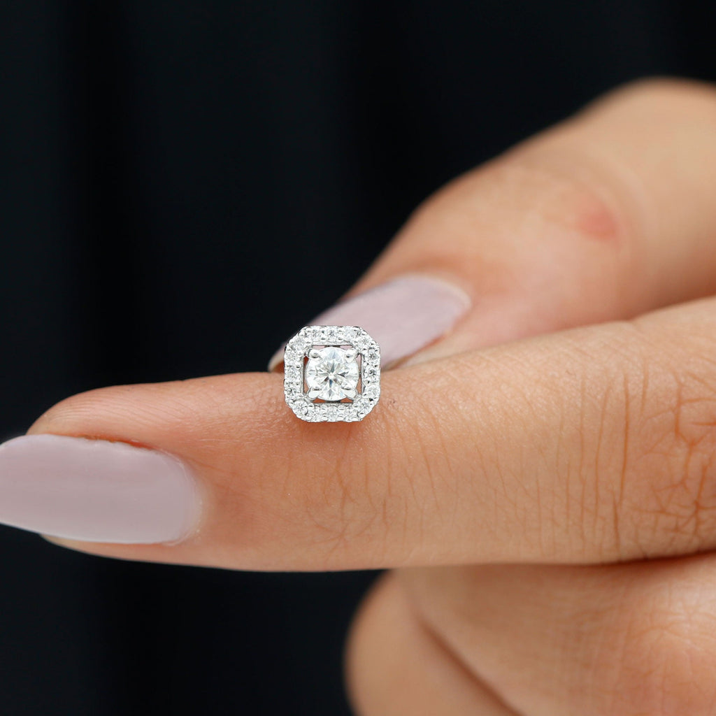 Certified Moissanite Halo Earring for Helix Piercing
