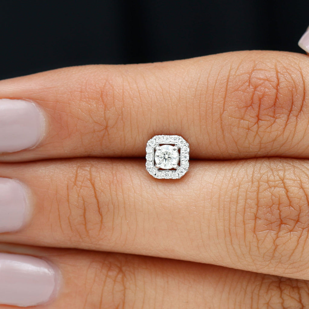 Certified Moissanite Halo Earring for Helix Piercing