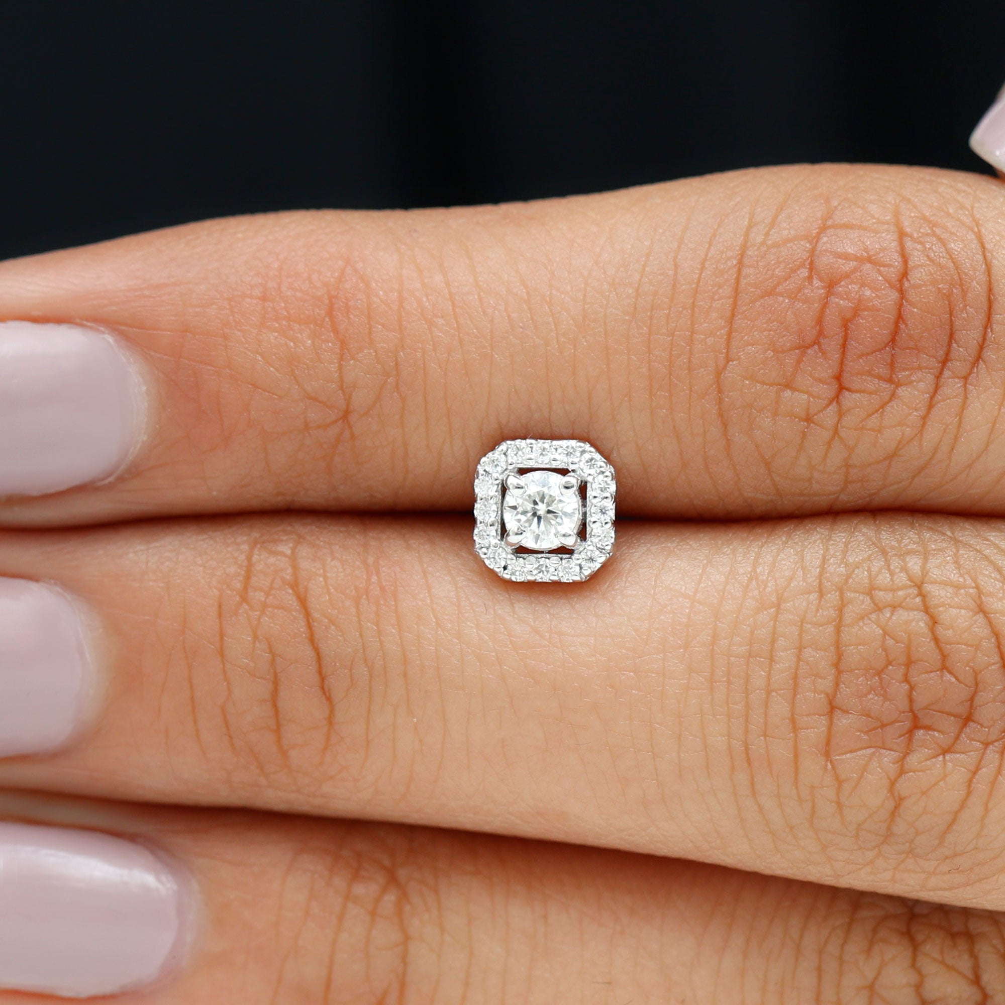 Certified Moissanite Halo Earring for Helix Piercing