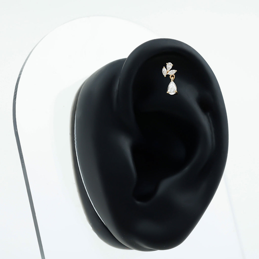 Marquise and Pear Moissanite Cluster Drop Cartilage Earring