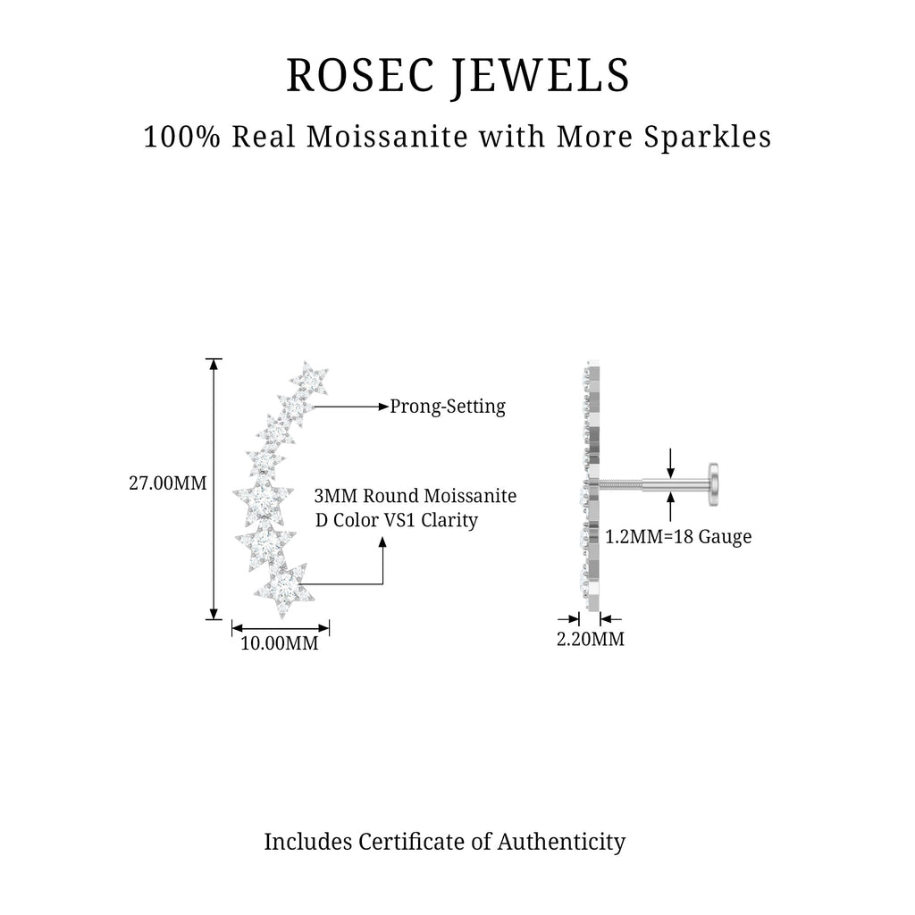 Certified Moissanite Star Ear Climber Earring