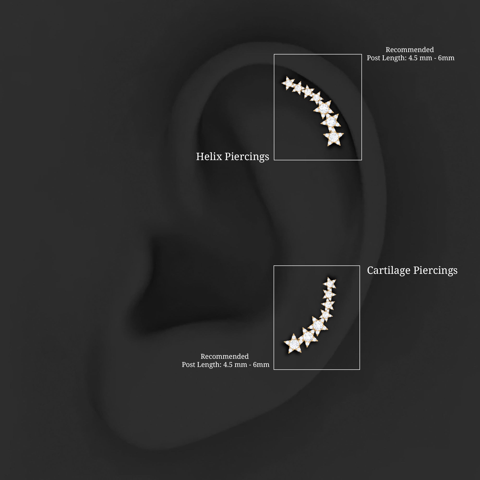 Certified Moissanite Star Ear Climber Earring