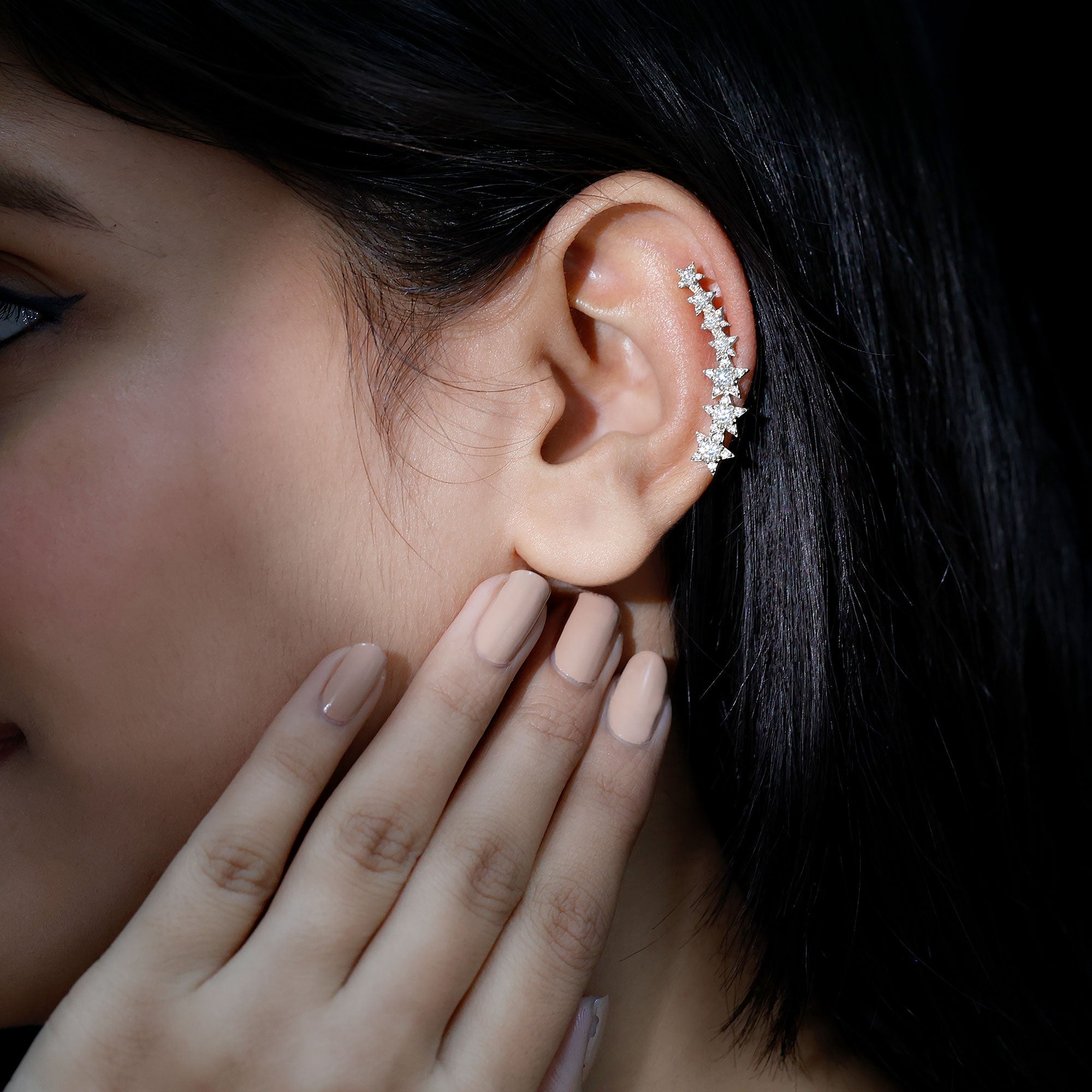 Certified Moissanite Star Ear Climber Earring