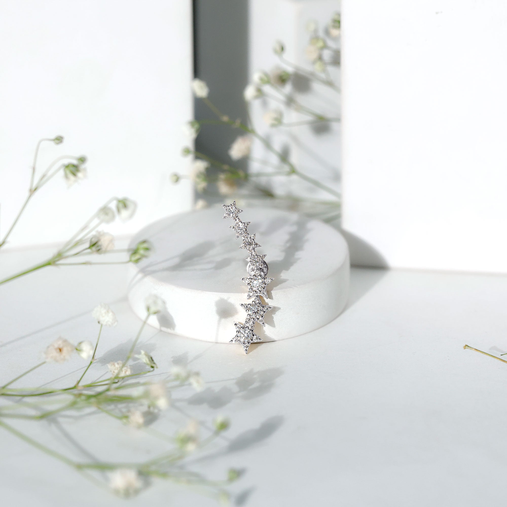 Certified Moissanite Star Ear Climber Earring
