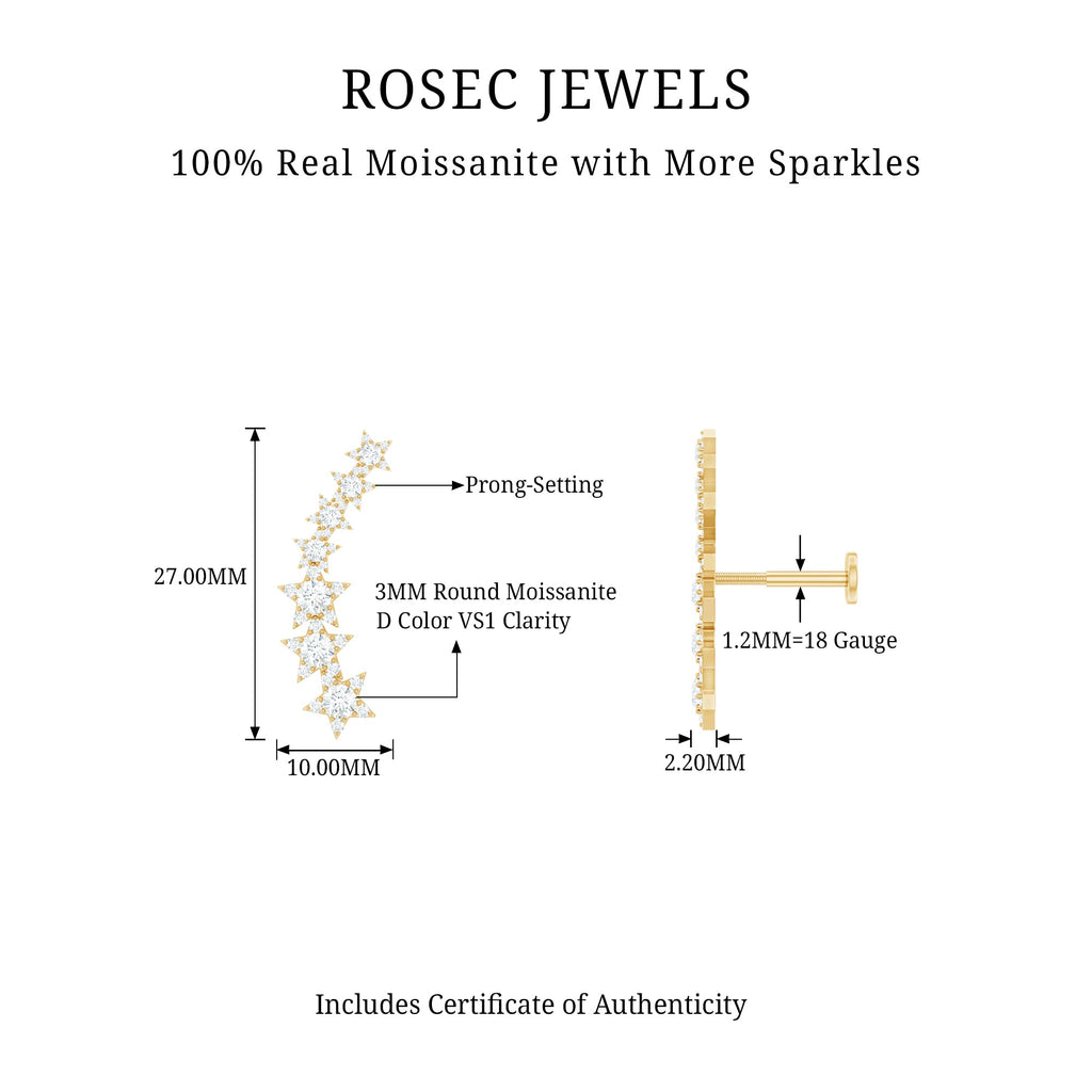 Certified Moissanite Star Ear Climber Earring