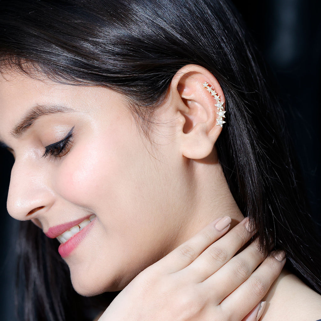 Certified Moissanite Star Ear Climber Earring