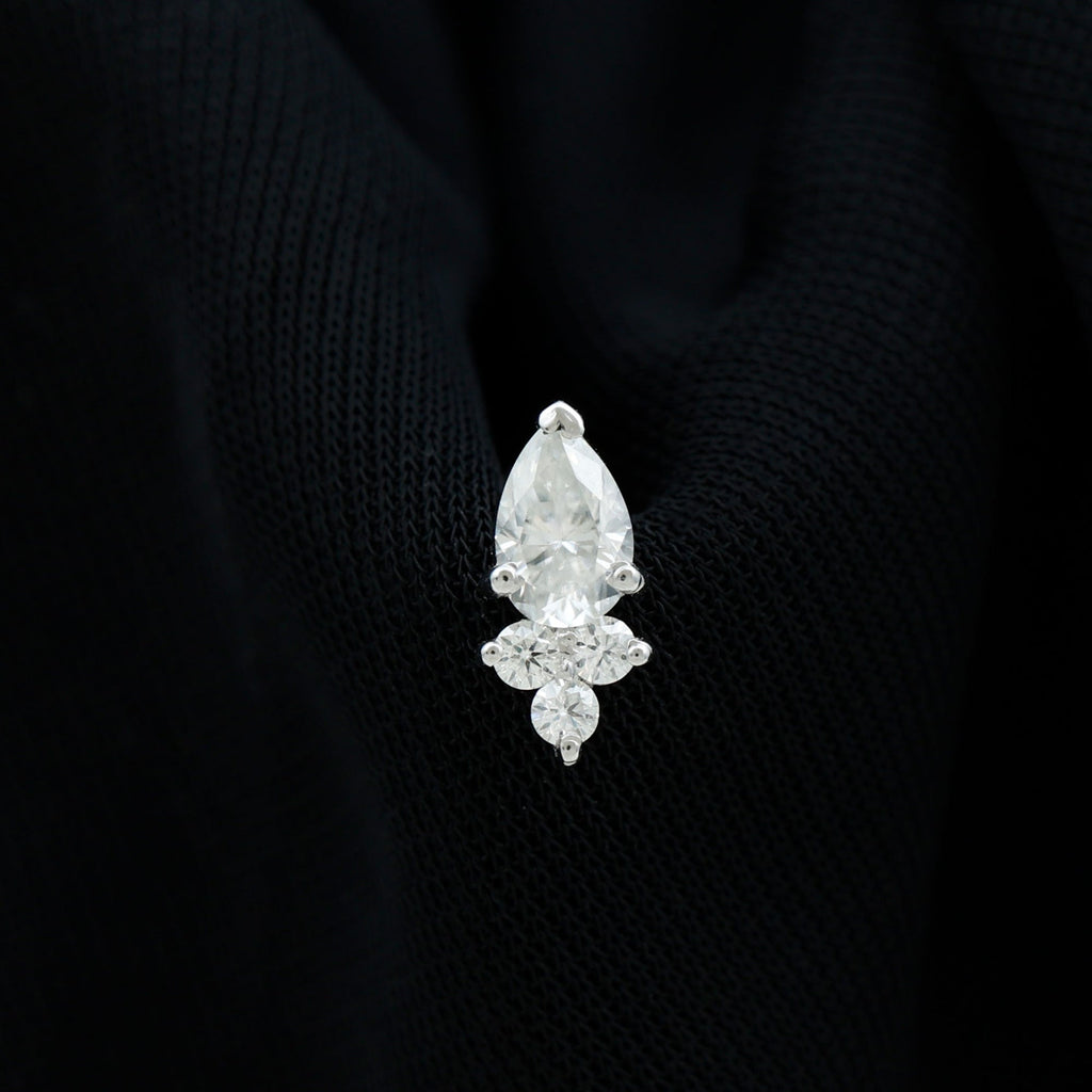 Pear and Round Moissanite Cluster Cartilage Earring